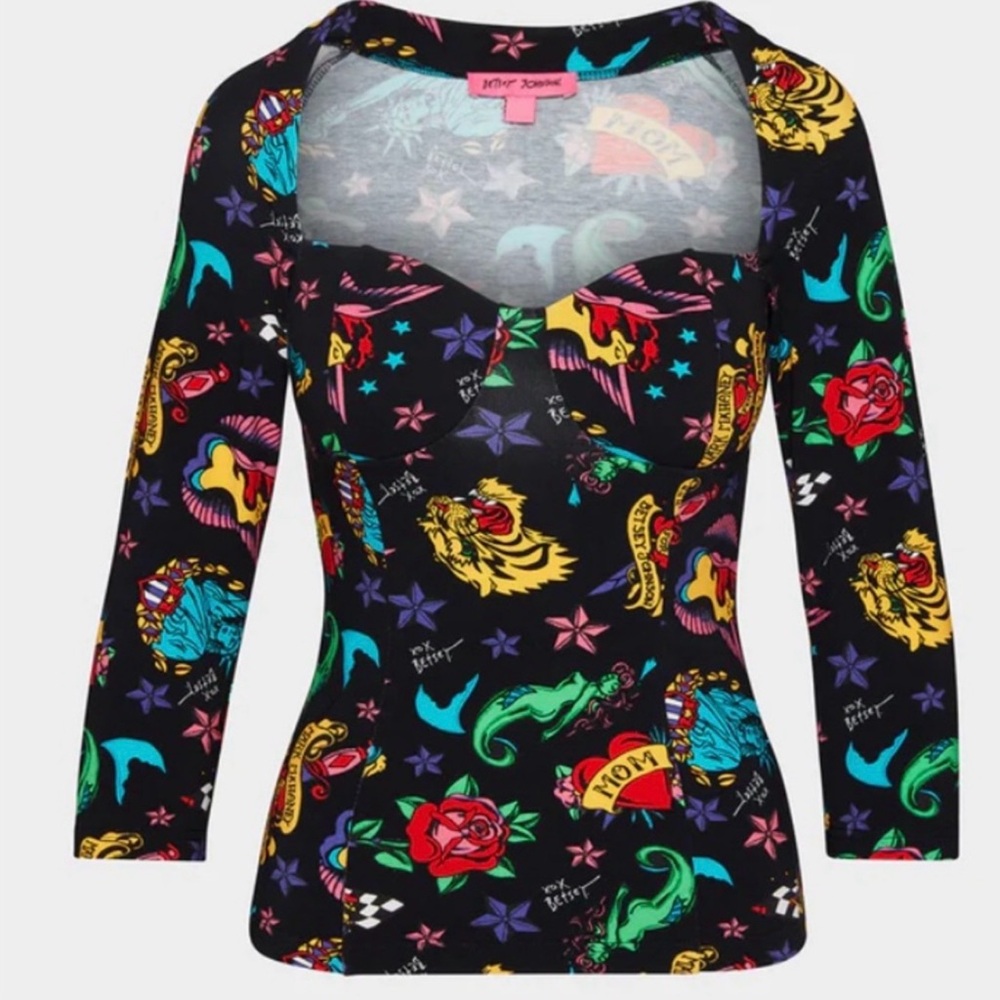 Betsey Johnson + Mark‎ Mahoney Corset Pinup Tatoo Top Small NWT